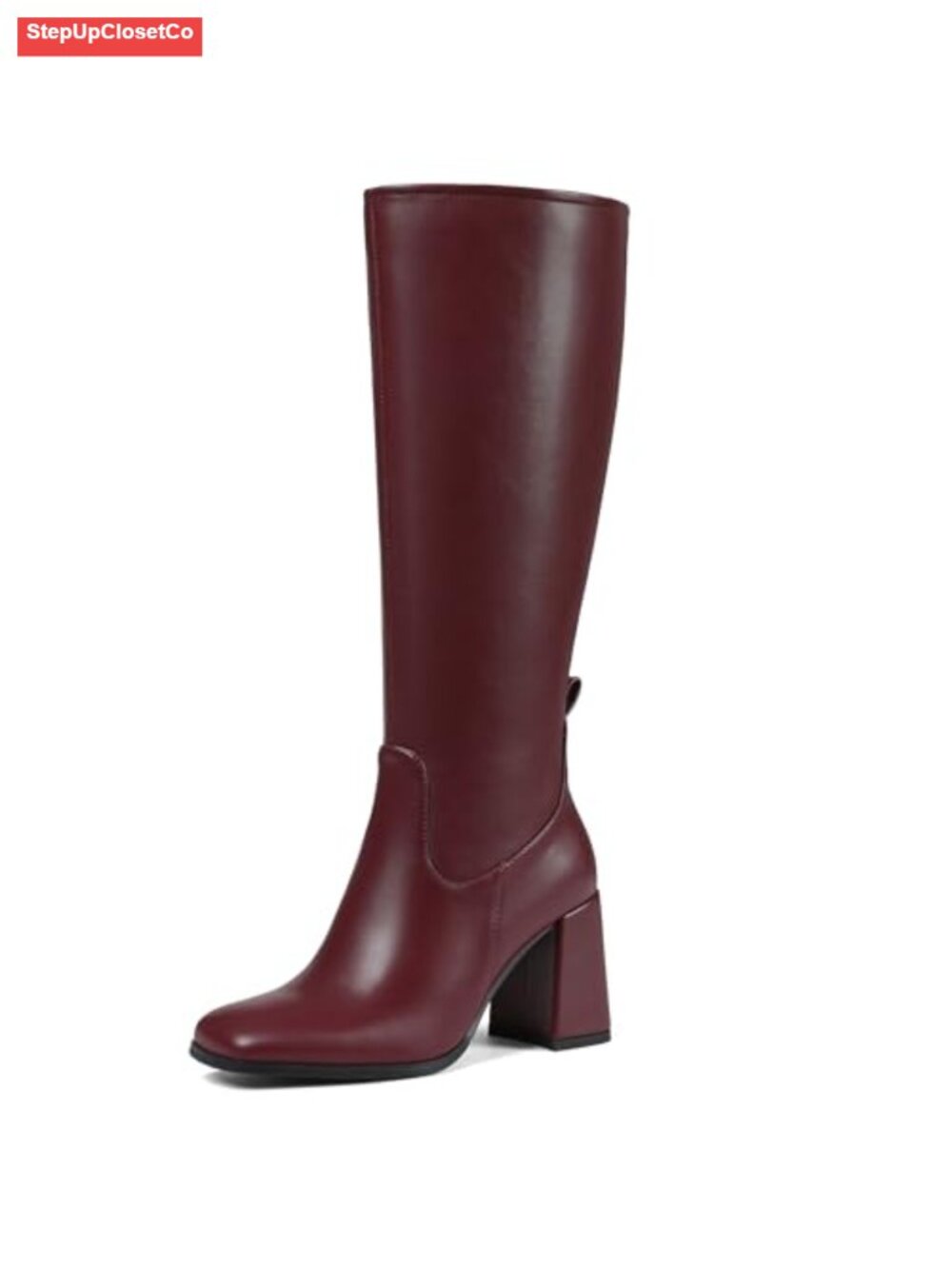 Women's Knee High Square Toe Chunky Heel Boots with Side Zipper